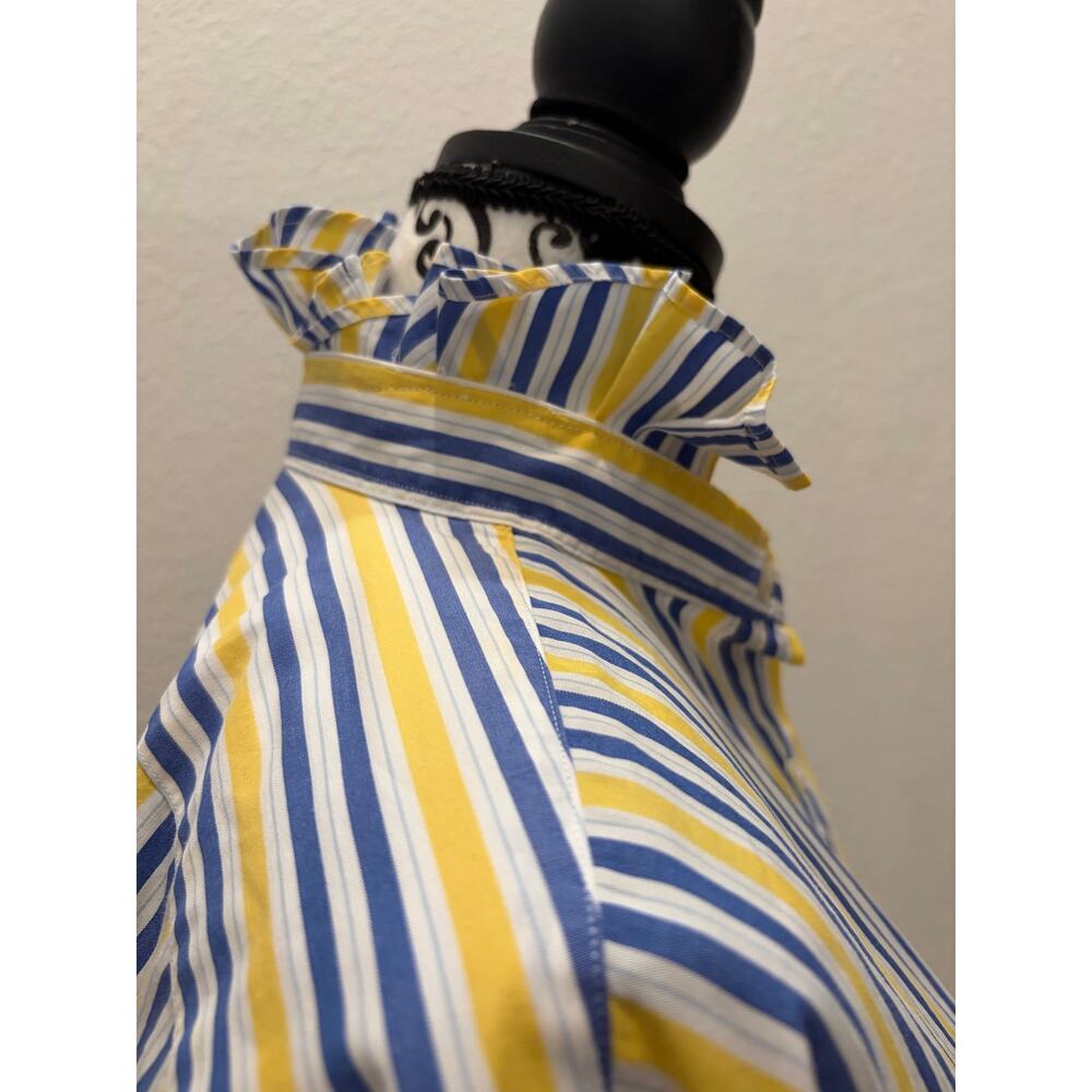 Ralph Lauren Upcycled Ruffle Collar Striped Button Down Shirt 15.5 32/33 - Picture 3 of 9